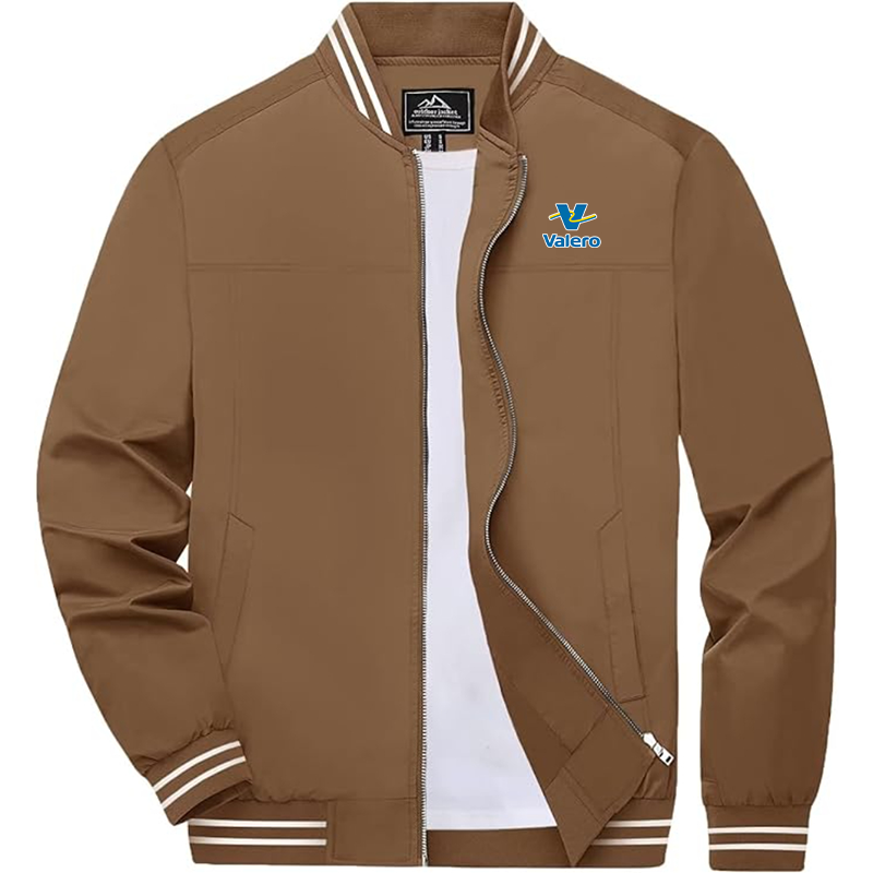 Men's  Valero Gas Station Zip-Up Bomber Jacket Ribbed Collar and Cuffs Outerwear